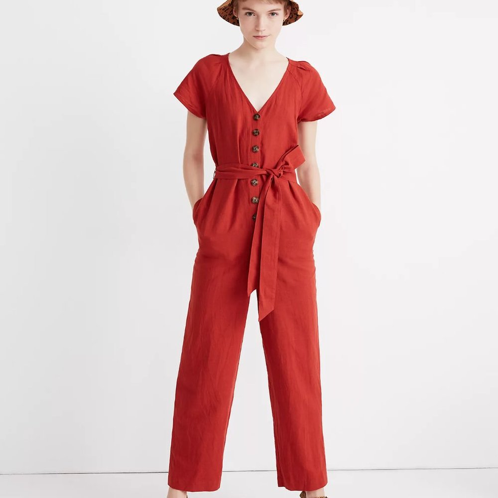 Madewell Linen-Cotton Pleat-Sleeve Jumpsuit
